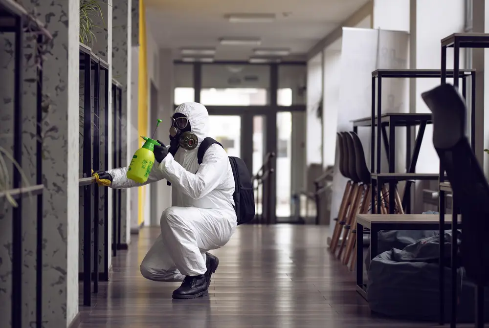A person disinfecting a place